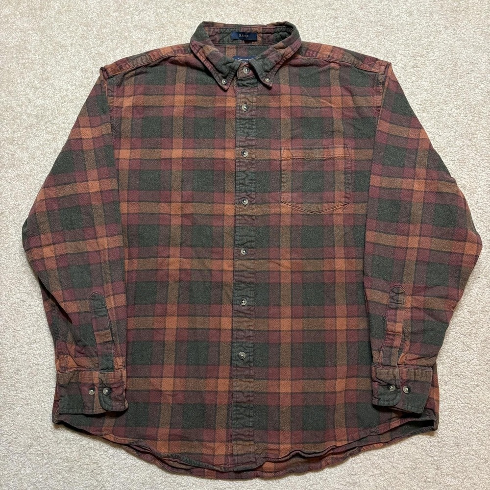 Pendleton Mason Shirt Mens XL Brown Plaid Cotton Flannel Button Up Long Sleeve